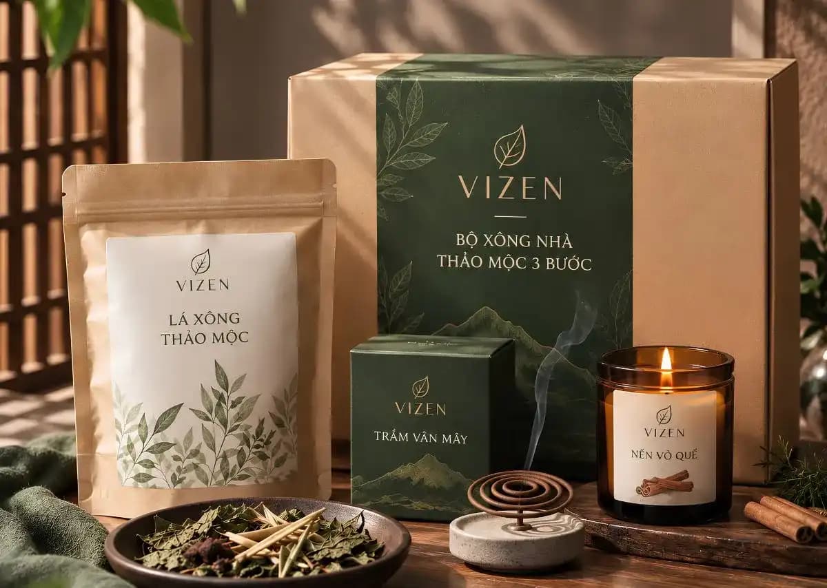 Bộ xông nhà thảo mộc VIZEN - Trọn bộ 3 bước chăm sóc không gian
